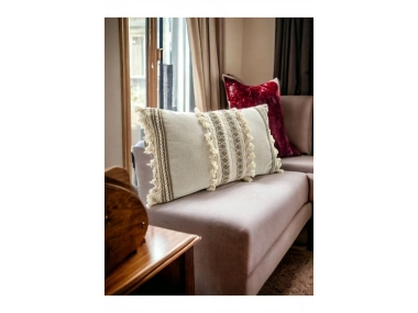 Özel Tasarım Kahverengi Dantelli Krem Kırlent Kırlent Kılıfı [35x55]