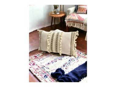 Özel Tasarım Kahverengi Dantelli Krem Kırlent Kırlent Kılıfı [35x55]