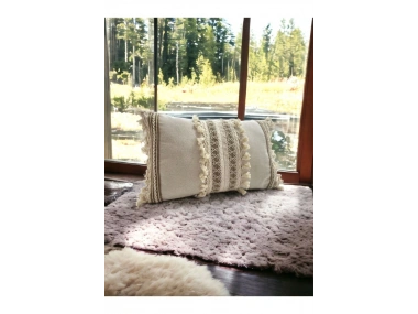 Özel Tasarım Kahverengi Dantelli Krem Kırlent Kırlent Kılıfı [35x55]