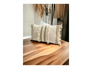 Özel Tasarım Kahverengi Dantelli Krem Kırlent Kırlent Kılıfı [35x55]