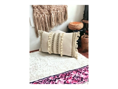 Özel Tasarım Kahverengi Dantelli Krem Kırlent Kırlent Kılıfı [35x55]