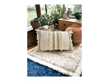 Özel Tasarım Kahverengi Dantelli Krem Kırlent Kırlent Kılıfı [35x55]