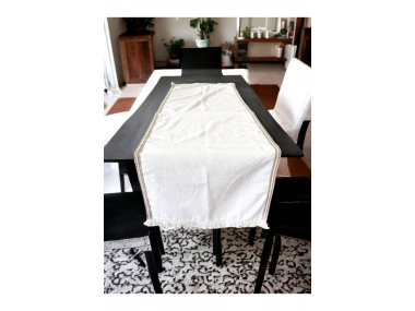 Özel Tasarım Jütlü Püsküllü Runner Masa Örtüsü [45x150]