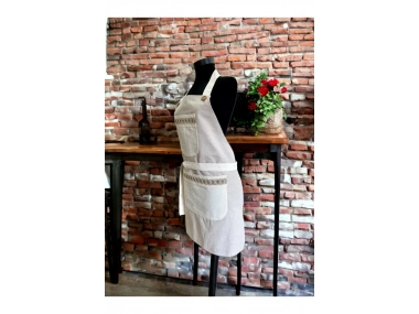 Bej Renk Krem Cepli Keten Modern Etnik Tarz Çift Katlı Mutfak Önlüğü