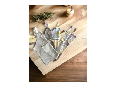 Bordo Renk Sarı Cepli Keten Modern Etnik Tarz Çift Katlı Mutfak Önlüğü