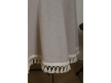 Bej Ham Ponponlu YUVARLAK Masa Örtüsü