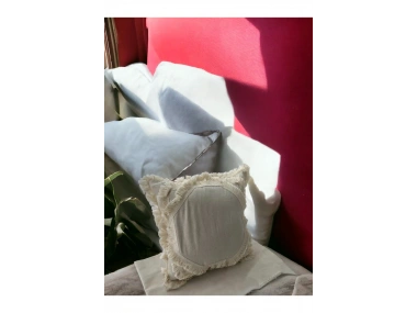 Ham Keten Baklava Mozaik Püsküllü Kırlent Kırlent Kılıfı 35x55