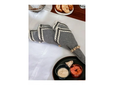 ANTRASİT Siyah Şeritli Peçete 40x40 TOKA HEDİYELİ 6LI