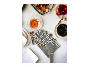 ANTRASİT Siyah Şeritli Peçete 40x40 TOKA HEDİYELİ 6LI