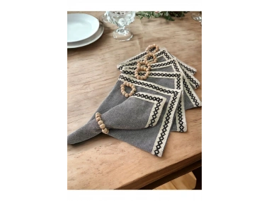 ANTRASİT Siyah Şeritli Peçete 40x40 TOKA HEDİYELİ 6LI