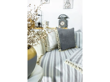 Gri Çizgili Otantik Keten Koltuk Örtüsü