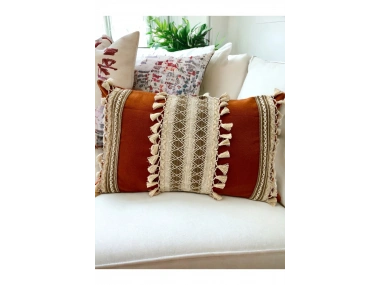 Kiremit Rengi Üçlü Kahve Dantelli Kırlent Kırlent Kılıfı