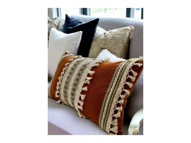 Kiremit Rengi Üçlü Kahve Dantelli Kırlent Kırlent Kılıfı