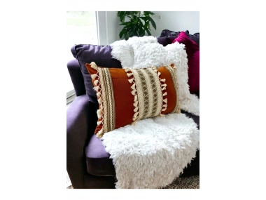 Kiremit Rengi Üçlü Kahve Dantelli Kırlent Kırlent Kılıfı