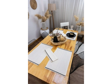 Ham Keten Krem Siyah Şeritli Amerikan Servis