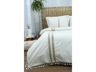 Ham Kahve Dantelli Otantik Tek Kişilik Nevresim Seti