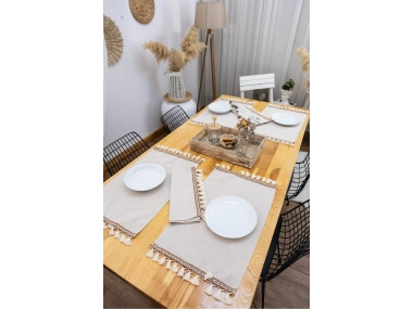 Bej Renk 6lı Kahve Ponponlu Amerikan Servisi