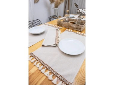 Bej Renk 6lı Kahve Ponponlu Amerikan Servisi