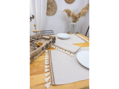 Bej Renk 6lı Kahve Ponponlu Amerikan Servisi