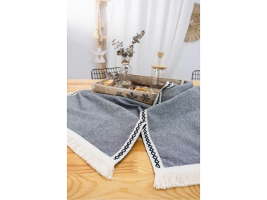 Gri Antrasit Siyah Şeritli Püsküllü Runner