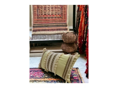 Sarı Kahverengi Dantelli Kırlent Kırlent Kılıfı (35 x 55)