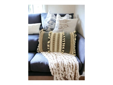 Mat Gri Kahverengi Dantelli Kırlent Kırlent Kılıfı (35 x 55)