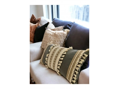 Mat Gri Kahverengi Dantelli Kırlent Kırlent Kılıfı (35 x 55)