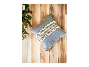 Antrasit Şeritli Ponponlu Kırlent Kırlent Kılıfı(43x43)