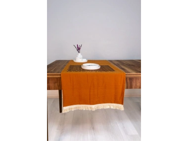 Tarçın (Kiremit)  Renk Keten Püsküllü Runner