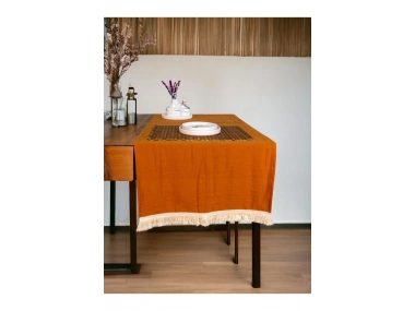 Tarçın (Kiremit)  Renk Keten Püsküllü Runner