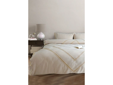 BATTAL Boy Ham Keten Jüt Dantelli Nevresim Seti