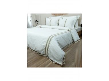 BATTAL Boy Krem Kahve Dantelli Nevresim Seti