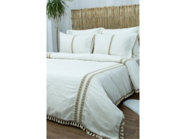 BATTAL Boy Krem Kahve Dantelli Nevresim Seti