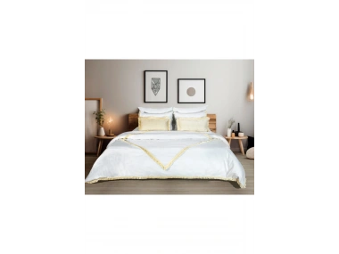 BATTAL Boy Beyaz Keten Çoklu Püsküllü Nevresim Seti