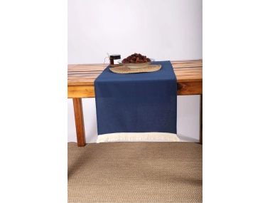 Premium Keten Lacivert Püsküllü Runner Masa örtüsü(45 x 150)