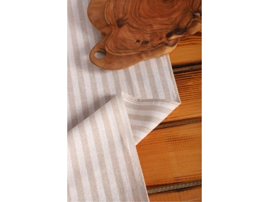 Keten Açık Kahve Çizgili Püsküllü Runer Masa Örtüsü (45 x 150)