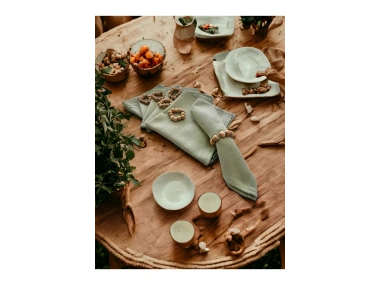 Premium Keten Adaçayı Yeşili 6Lı Peçete Takımı (40x40) Toka Hediyeli