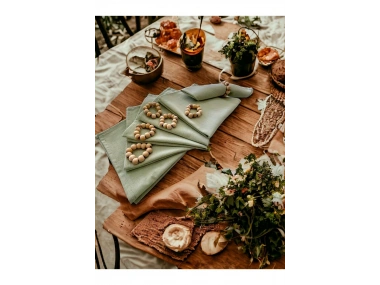 Premium Keten Adaçayı Yeşili 6Lı Peçete Takımı (40x40) Toka Hediyeli