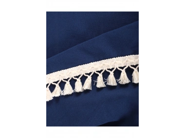 Premium Keten Lacivert Ponponlu Masa Örtüsü