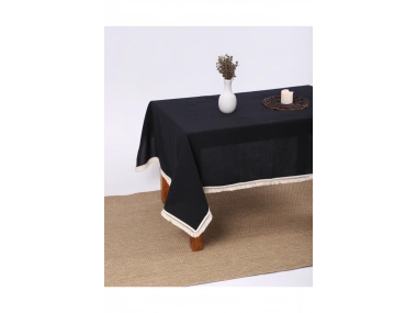 Premium Siyah Keten Pasalı Masa Örtüsü
