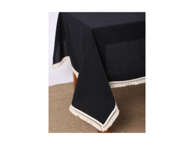 Premium Siyah Keten Pasalı Masa Örtüsü