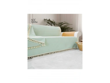 Premium Keten Adaçayı Ponponlu  Koltuk Örtüsü (170 x 220)