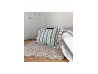 Premium Keten Gri Kalın Çizgili  Fırfırlı  KIrlent Kırlent Kılıfı (43 x 43 )