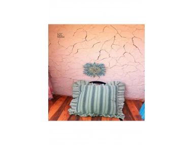 Premium Keten Gri Kalın Çizgili  Fırfırlı  KIrlent Kırlent Kılıfı (43 x 43 )