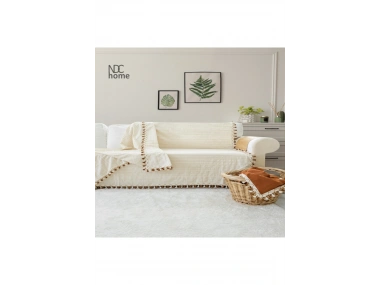 Buldan Dokuması  Keten Ponponlu Koltuk Örtüsü (170 x 220)