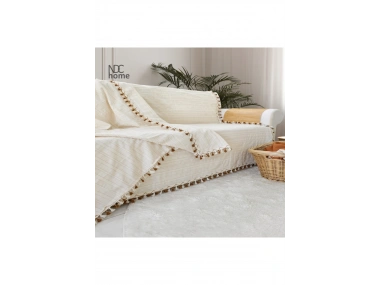 Buldan Dokuması  Keten Ponponlu Koltuk Örtüsü (170 x 220)