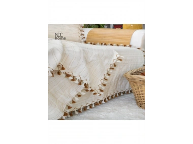 Buldan Dokuması  Keten Ponponlu Koltuk Örtüsü (170 x 220)