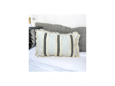 Keten Krem Üç Püsküllü Kırlent Kırlent Kılıfı (35 x 55)