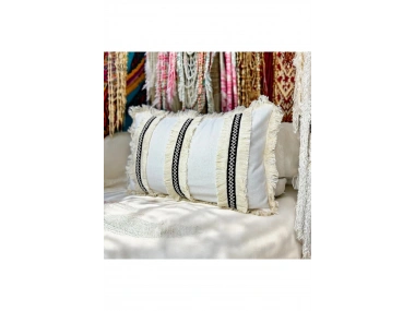 Keten Krem Üç Püsküllü Kırlent Kırlent Kılıfı (35 x 55)