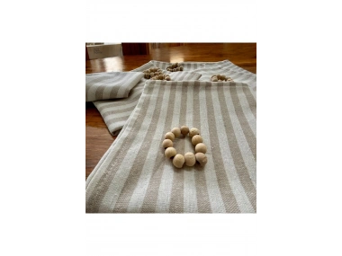 Sütlü  Kahve Keten Çizgili6 lı  Peçete Takımı (Toka Hediyeli )